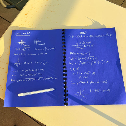 Cahier blueprint, stylo à gel blanc inclut