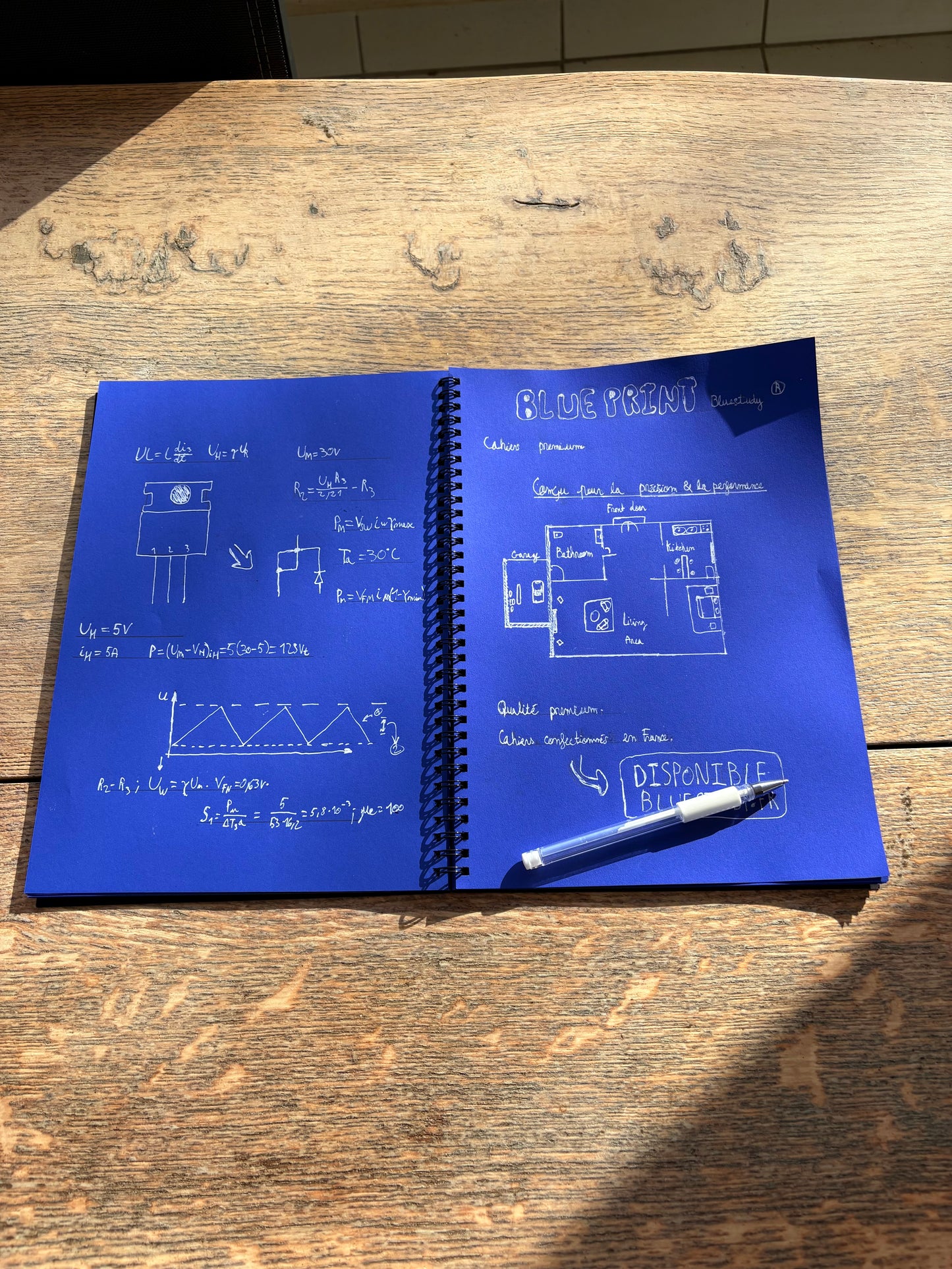 Cahier Blueprint premium, pack de stylos inclus