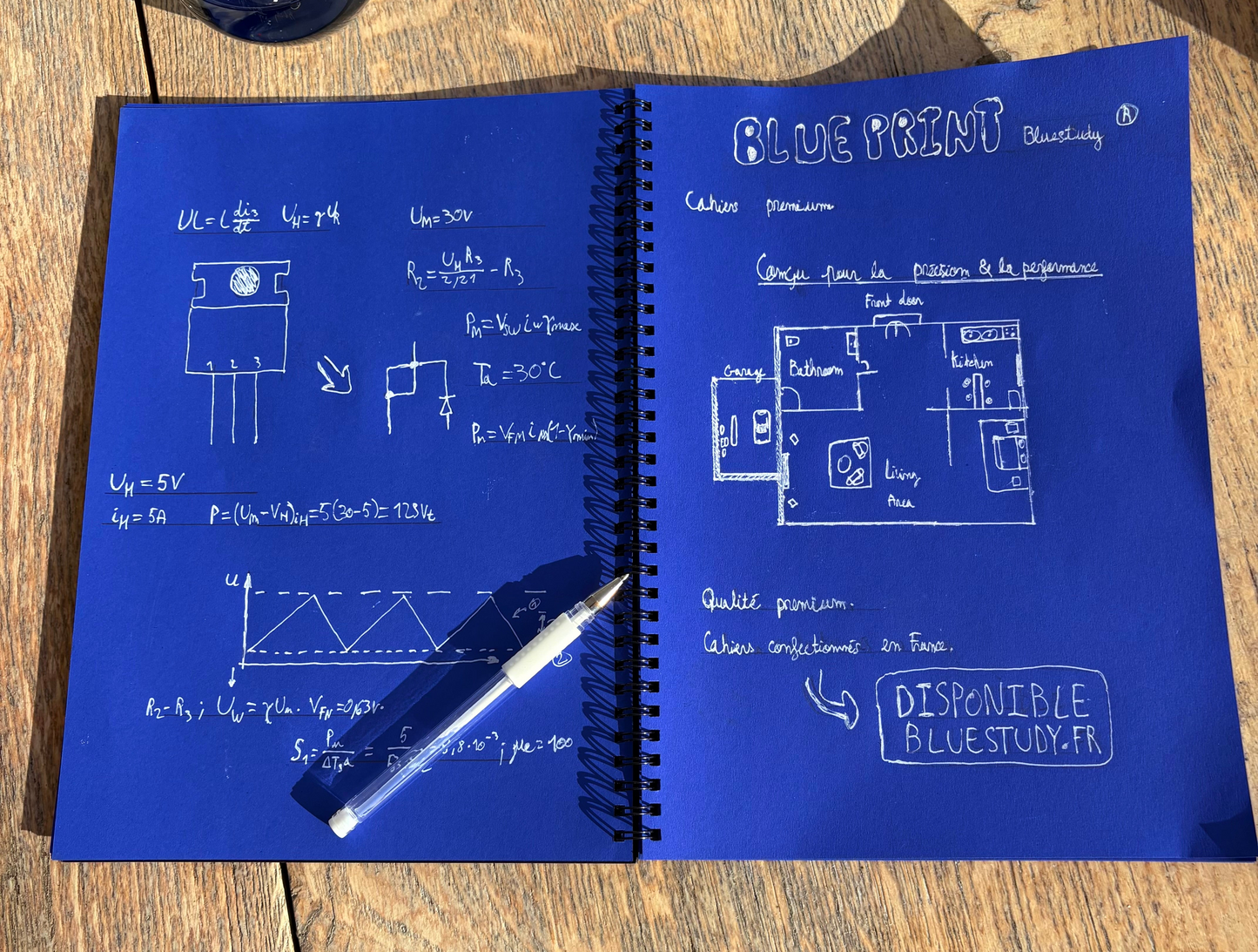 Cahier Blueprint, stylo à gel blanc inclus